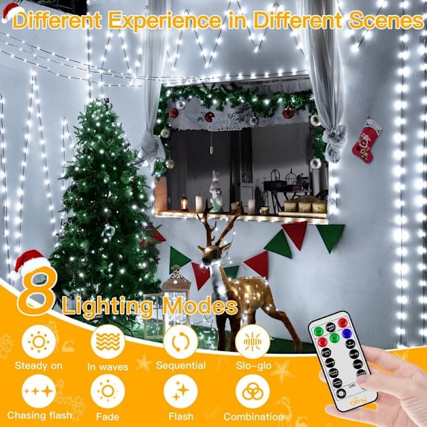 Julbelysning 1000 LED 100 meter, IP67 Vattentät Plug-in Julgransbelysning med Fjärrkontroll, 8 Lägen, Dimbar, Hus Juldekorationer black