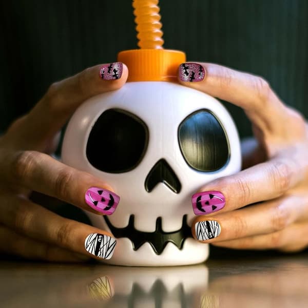 Halloween Press-On Neglesæt, 24 Genanvendelige Manicure Tips