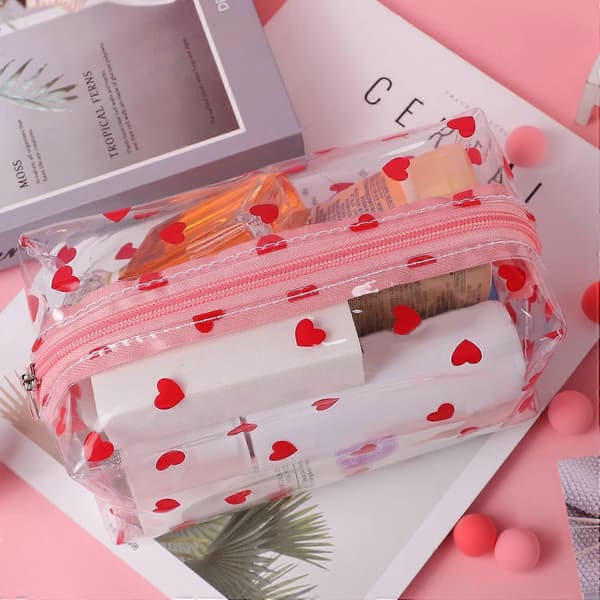 Klare kosmetiktasker, søde PVC makeup tasker (hjerte)