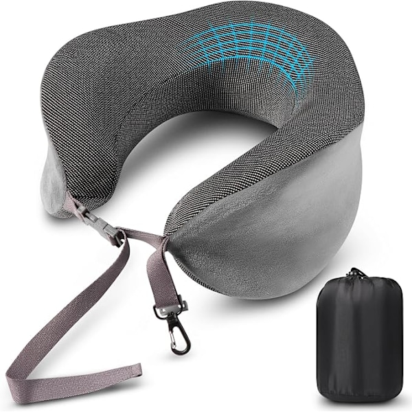 Rejsepuder, Memory Foam Nakkepude, Flypude med Inkluderet Taske, Velegnet som Nakkepude