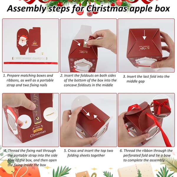 Presentförpackning, 4 Delar Julpresentförpackning Set, Små Presentaskar, Julgodislåda, Presentaskar i Kartong för Jul, Fest, Presentdekoration