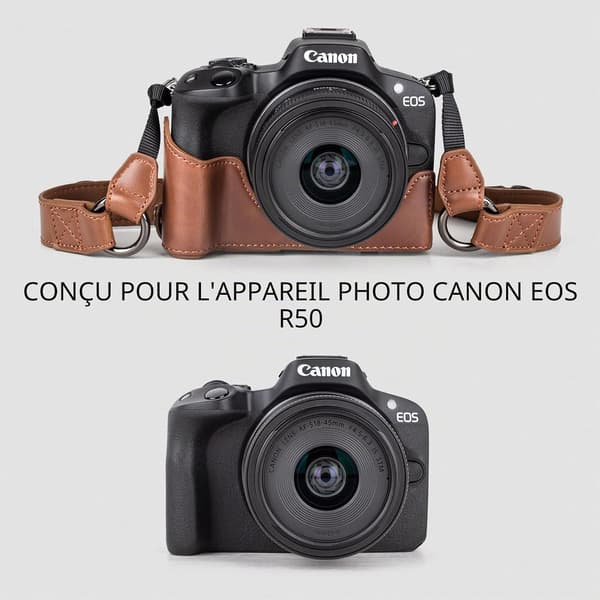 Etui til Canon EOS R50/R100 og 18-45mm objektiv, PU læder beskyttende etui tilbehør til EOS R100/R50 kamera