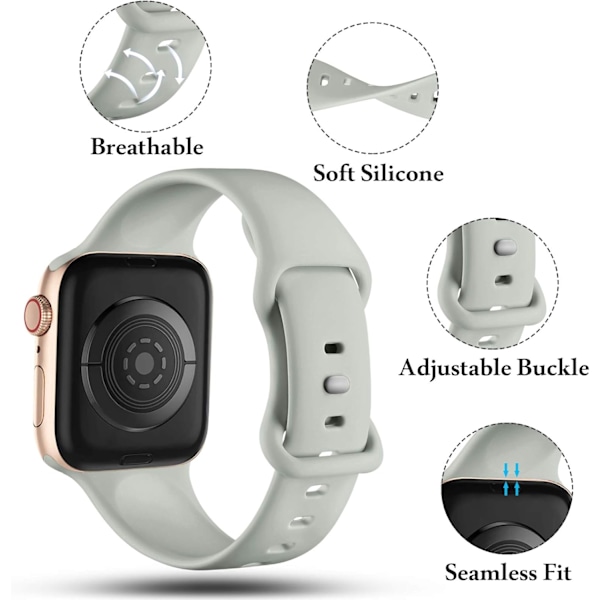 Kompatibel med Apple Watch-reim 38mm/40mm/41/42mm（SM）, for Apple Watch Series 10 9 8 7 6 5 4 3 2 1 SE, Grå 38mm/40mm/41/42mm（SM）
