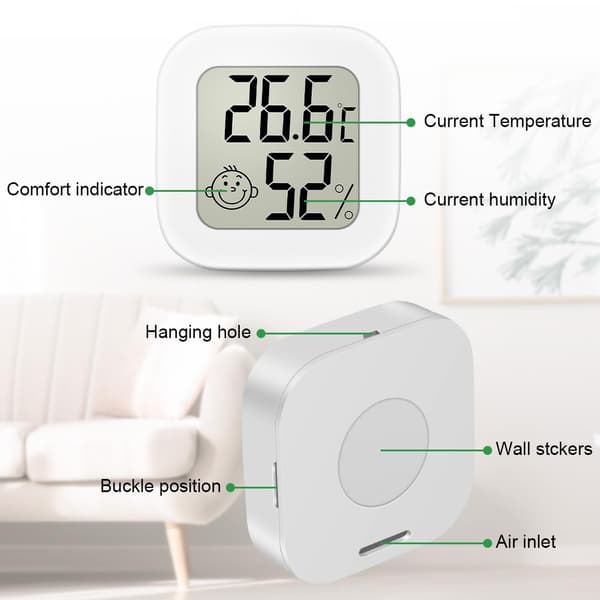 2-pack Mini Hygrometer Termometer för Inomhusbruk, LED-Display med Komfortlogo för Miljötermometer för Hemmakontor Sovrum Trädgård