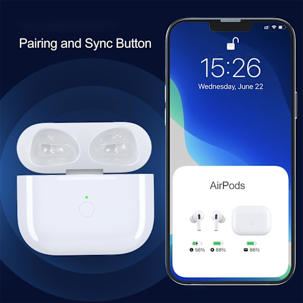 Trådløs opladningsetui erstatning kompatibel med Airpod 3. generation, 620mAh med Bluetooth-knap til parring