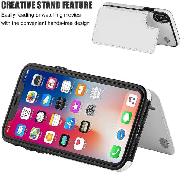 Iphone Xs Iphone X Plånboksfodral med Korthållare, Dubbelt Magnetlås - Vit