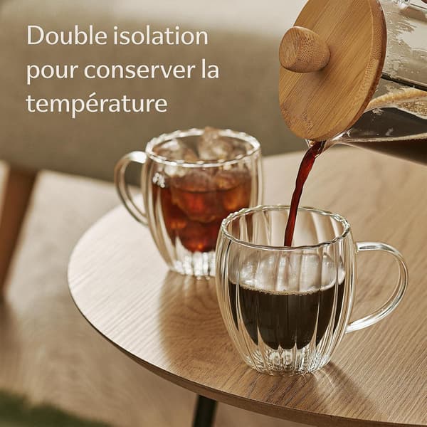 Cappuccinokoppar med dubbla väggar 250ml - Set med 4 koppar med handtag - Elegant räfflad design med flytande effekt