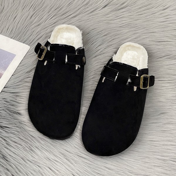Baotou tofflor för kvinnliga par korktofflor önskar stora romerska skor casual halvtofflor trendiga lata skor black 45
