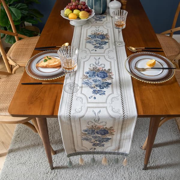 Bordløper med Multi-Dusker, Lang Elegant Broderi Jacquard Bordløper Kommode Skjerf for Spisestue Fest - 14x55 tommer