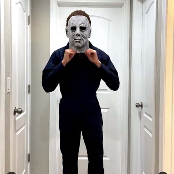 Michael Myers Mask för Vuxna Män, Latex Mike Myers Cosplay Mask med Hår för Halloween Kostym Temafest Rekvisita