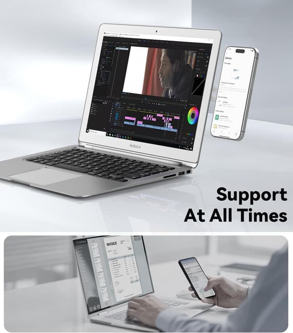 Magnetiskt laptopstativ, justerbart sidostativ för telefonskärm för iPhone, silver
