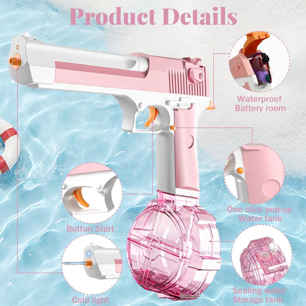 Elektrisk vandpistol til børn: Udendørs mini kraftfuld automatisk legetøjsriffel lang rækkevidde til sommerhave pink