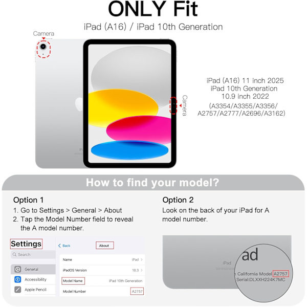 iPad (A16) 11./10. sukupolvi (2025/2022), ohut jalustallinen kova takakuori (sininen)