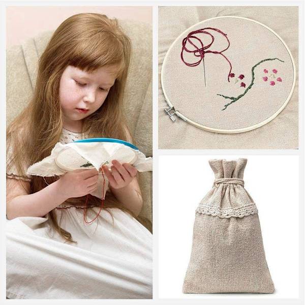 Broderistof, 4 stk. 4 farver naturligt linnedstof ensfarvet broderistof korsstings Aida-stof, 50 cm linnedstof