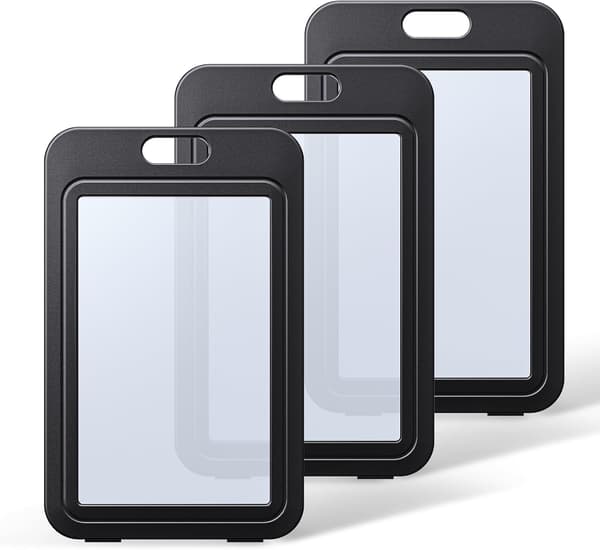 Dubbelsidig transparent ID-kortshållare, vertikalt format, lämplig för skolkort etc., 3-pack.