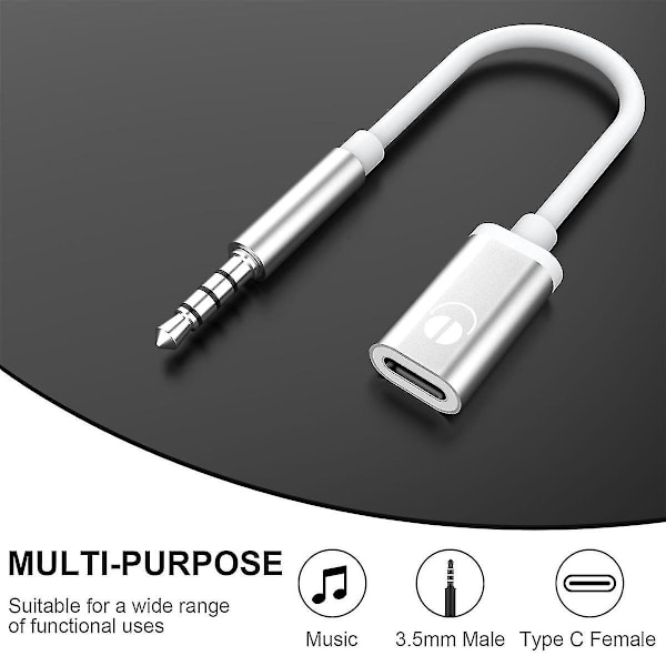 3,5 mm han til Type C hun lydkabel, analogt lydstik hovedtelefon lydadapter til MP3-afspiller, bærbar computer, tablets