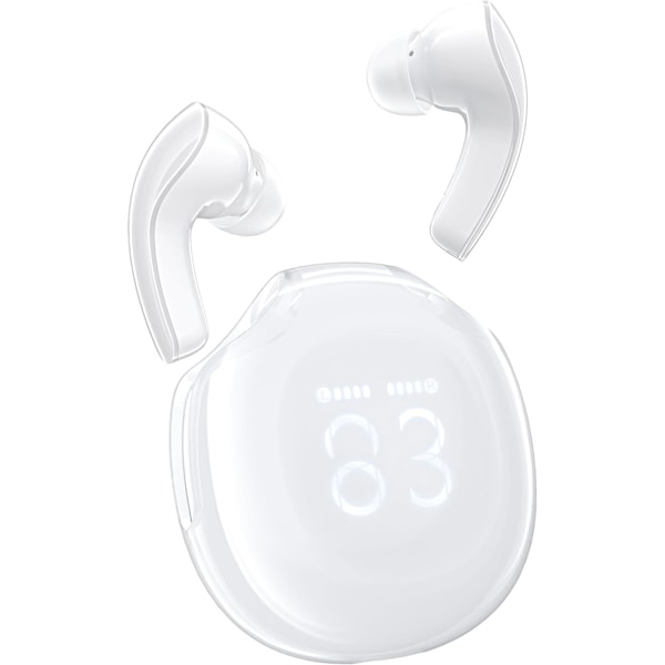 HK18 Trådlösa Hörlurar, Bluetooth 5.3, Brusreducerande Kristallklara In-Ear Hörlurar, med Digital LED-Display, Vit