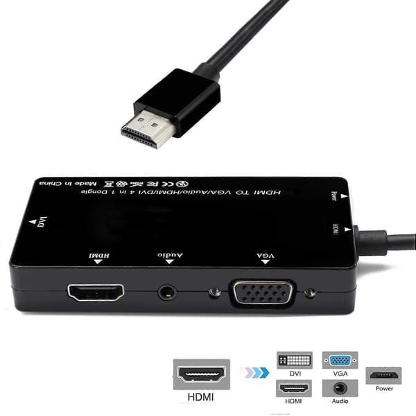 HDMI - VGA/Audio/HDMI/DVI 4-in-1 -sovitin – Musta