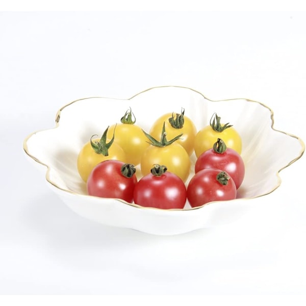 Porselensserveringsfat, keramisk blomsterfat med metallisk kant, serveringsboller for bryllup, perfekt for fest - 6,6 tommer, gull, hvit