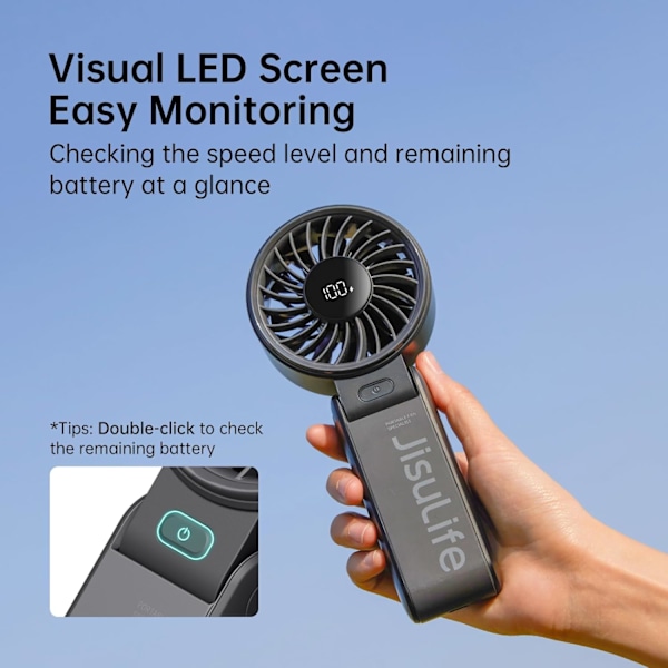 Håndholdt Vifte Life7 – Ultimat Fleksibilitet: Kraftig Motor, LED-Display, 5000mAh Oppladbar, 5 Hastigheter, Sammenleggbar Design Black