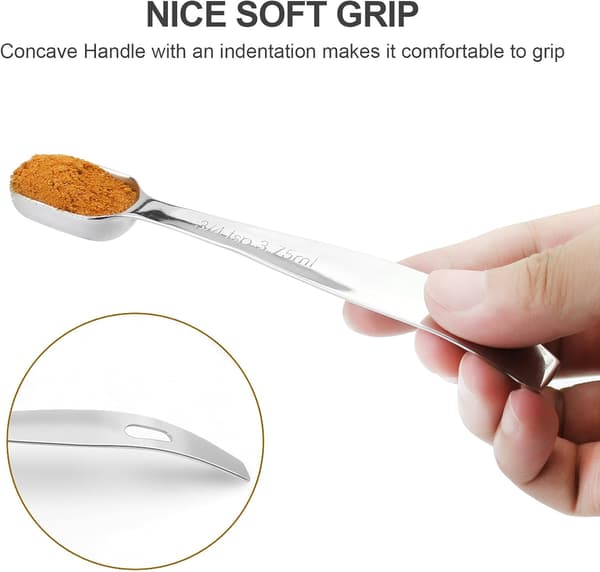 Måleskeer i rustfrit stål, ergonomisk sæt med 6 til tørre og flydende ingredienser, smal form