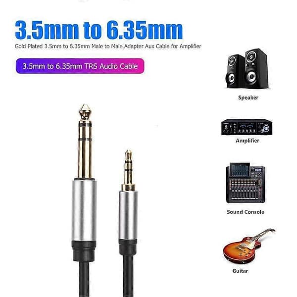 1m 3,5 mm til 6,35 mm/6,5 mm hann til hann gullbelagt plugg Aux-adapter lydkabel