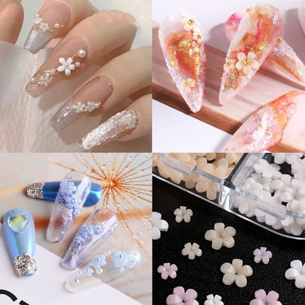 3D Blomster Nagelkonst Charm, Akryl Nagelkonst Tillbehör, DIY Nageldekorationer Nagelkonst Strass Fem-Blad Blommor Ornament