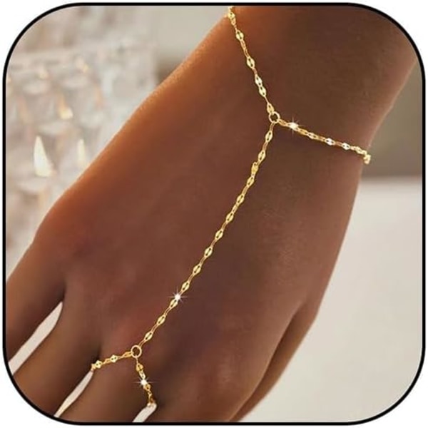 Guld handkedja armband och fingerring, guld handarmband, elegant smycke förbundet med en ring, guldarmband