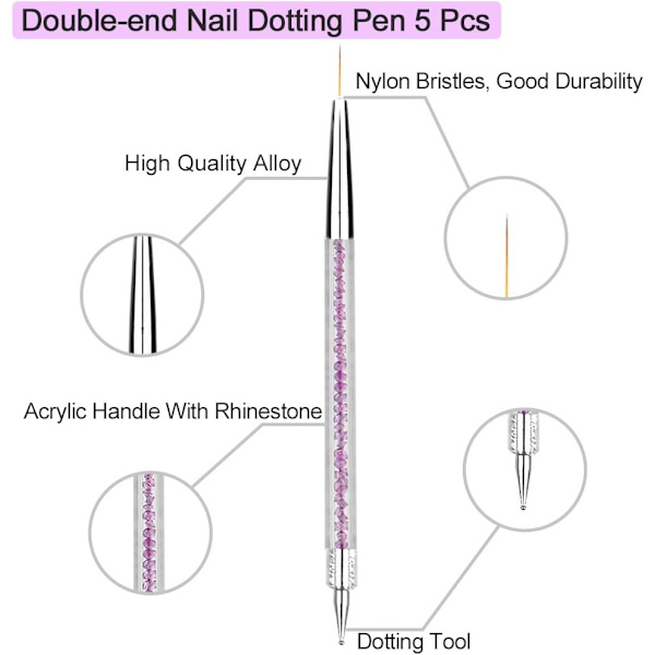 Nagelkonstborste Set, 12 st Nagelkonstpennor och Nail Dotting Verktyg, Dotting Pennor med dubbla ändar Nagelkonst Liner Borstar Purple 12-piece set