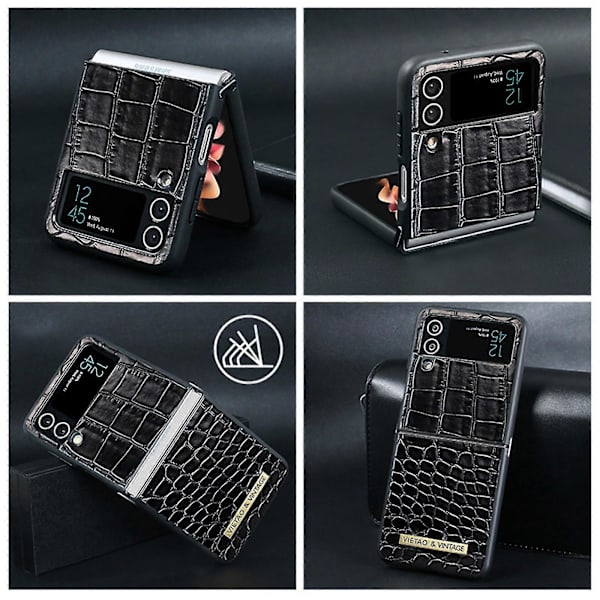 Fodral med krokodilmönster kompatibelt med Samsung Galaxy Z Flip 4, PU-läder + Stöttåligt skydd med hård PC-ram