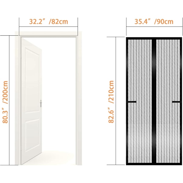 Magnetisk fluenetdør, kraftig insektnetgardin med kraftig magnetisme lukker automatisk gardinen 90 * 210 cm (sort)