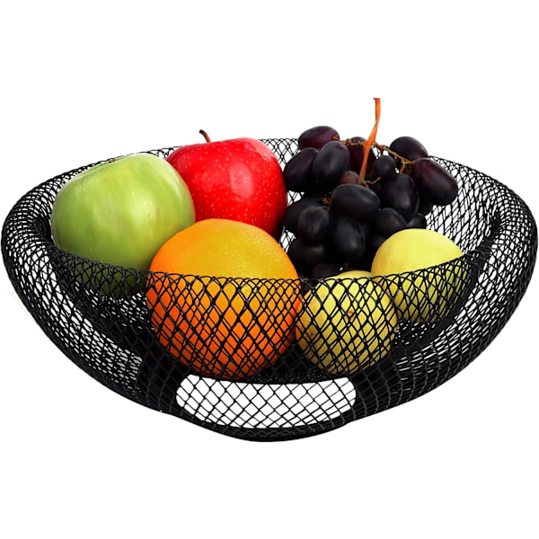 Svart metalltrådkorg för frukt - 24 cm / 9,45 tum - Dekorativ förvaringshållare för frukt, grönsaker & bröd - för kök