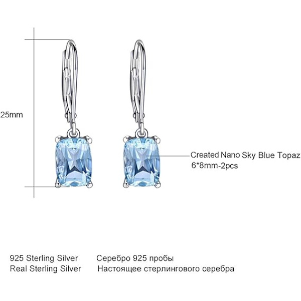 Äkta 925 Sterling Silver Sky Blue Topaz Droppörhängen Eleganta Ädelstensbröllops- och Förlovningsjuveler för Kvinnor Presenter