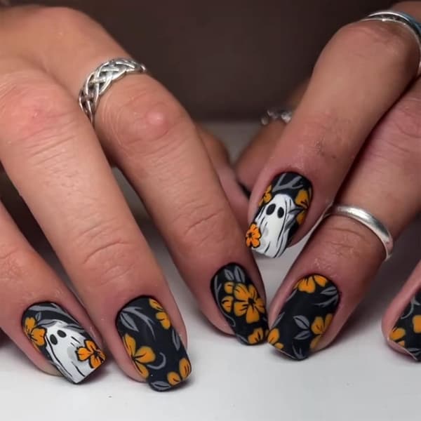 24 stk. press-on negle til Halloween, Goth, falske, spøgelse