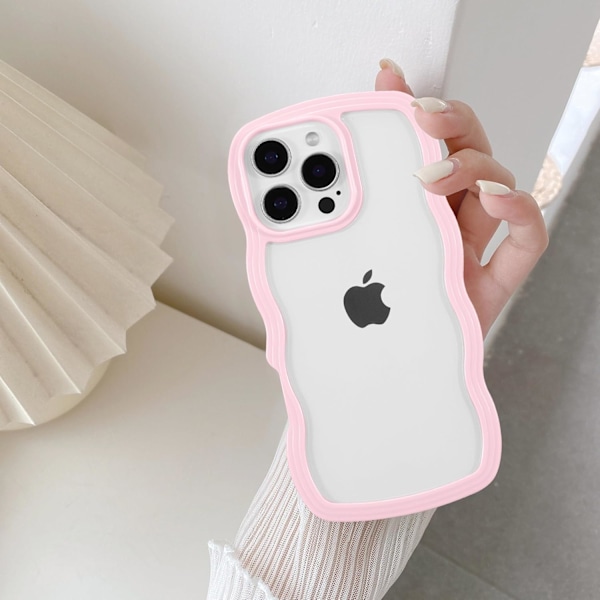 Yhteensopiva iPhone 16 Pro:n kanssa, Söpö Kihara Aalto Kehys Kirkas Kuori, Pehmeä Silikoni TPU Puskuri Iskunkestävä Suojapuhelinkuori - Pinkki