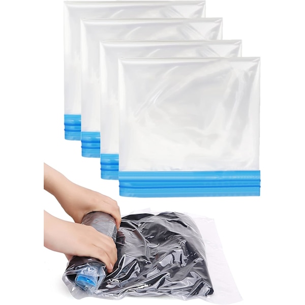Rullbara Förvaringsväskor för Resor, 4-pack Medium 60x40cm Kompressionsväskor för Resväskor, Ingen Vakuum Nödvändig, Spara Mer Utrymme på Resan