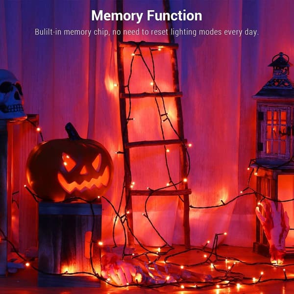 Autumn Decoration String Lights, 20M 200 LED Halloween String Lights Orange Indoor String Lights 8 Modes Waterproof, Warm White