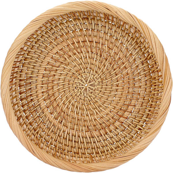 Rund Rattan Vævet Serveringsbakke 19cm Sofabord Dekorativ Displaybakke Stue Skrivebordsorganiseringsbakke til Parfume, Lys