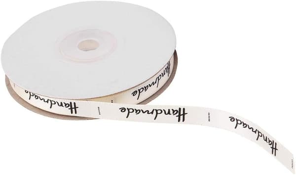 25 Yards Bomullsband, 1cm Bredd HANDMADE Bokstav Bomullsband Presentförpackning Satin för Hantverk Present Deko (Beige)