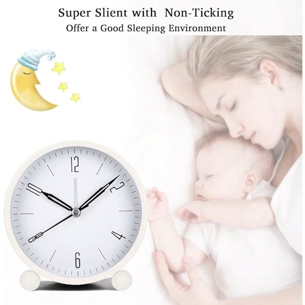 Väckarklocka, Super Tyst Tickfri Liten Klocka med Nattlampa, Batteridriven, Enkel Design, Hög Larm för Sovrum
