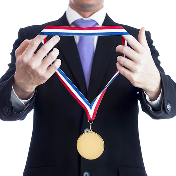 Medaljband Randiga Medaljband med Snäppklämmor för Tävlingar Sportsmöte Sportfest, Röd Vit Blå (30 st)