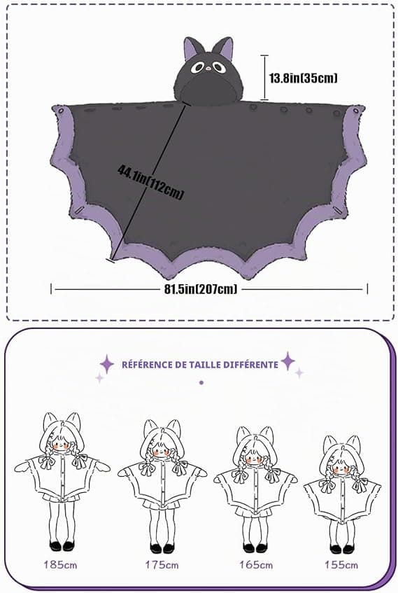 Sødt flagermus-hættetæppe, blødt hættetæppe til Halloween, cosplay, flagermuskappe til kvinder