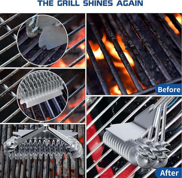 Grillbørste og skraber, grilltilbehør, grillbørste i rustfrit stål