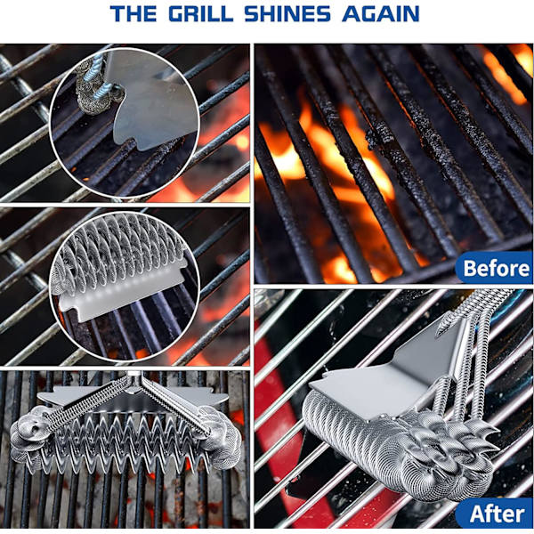 Grillbørste og skrape, grilltilbehør, grillbørste i rustfritt stål