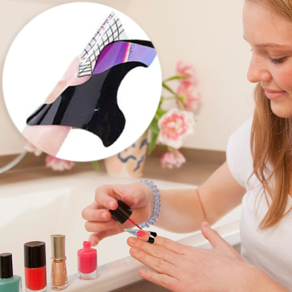 1 rulle/300 st Runda Spetsar Design Hård Kort Nagelkonst Dekal Nagelförlängning Guide Självhäftande Spetsar