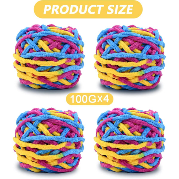 Stickgarn 4 x 100g Flerfärgad Stickgarn för Virkning, Mjuk Tjock Garn, Gradient