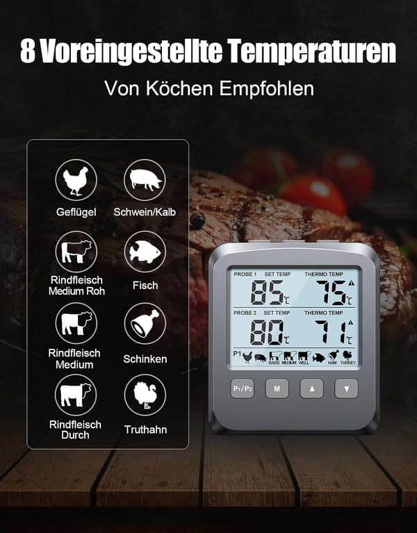 Digital kötttermometer med LCD-skärm och larmfunktion, lämplig för husbilskök, grillar, etc.
