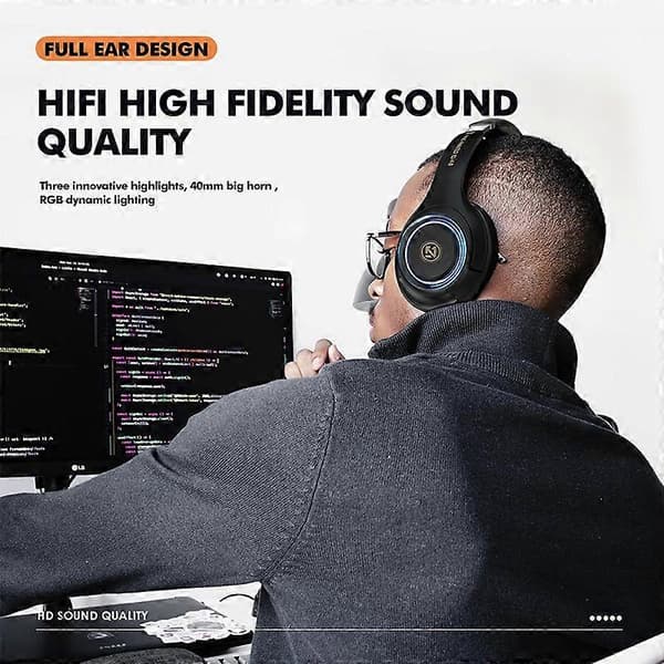 Typ A EL-A8 Bluetooth Hörlurar Trådlösa Tunga Bas Over-Ear Gaming Musik Headset