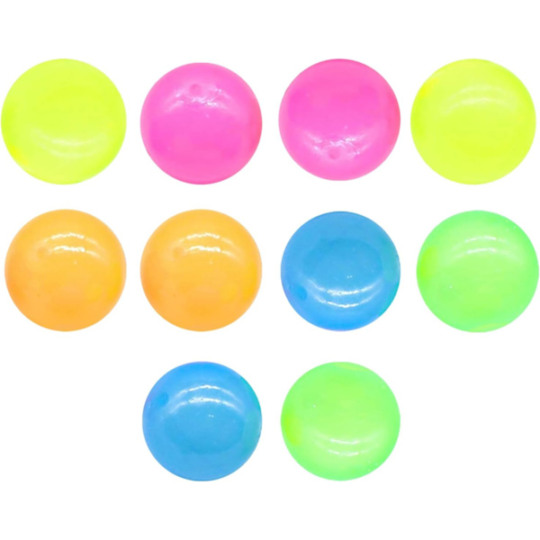10 stk. Glorbs Bolde, Selvlysende Fluorescerende Stress Vægbolde, Angstlindring (Tilfældig Farve, 4,8 cm)