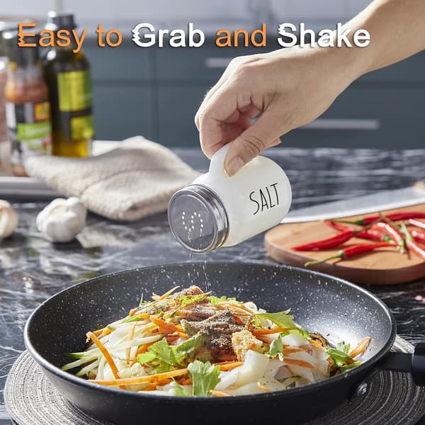 Salt og peber sæt, køkkendekoration til hjemmerestauranter Glas sort hvid shaker sæt med låg i rustfrit stål
